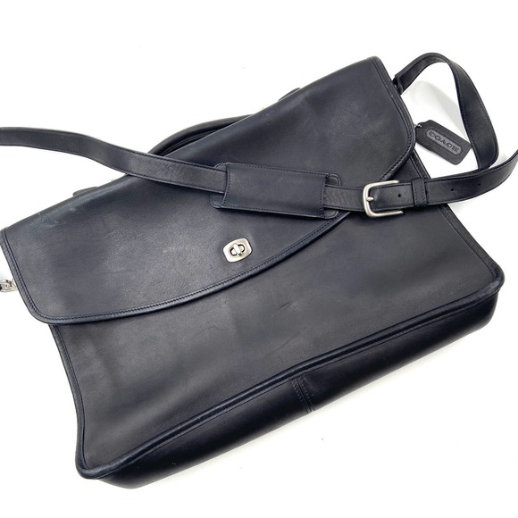 Vintage Coach | Genuine Leather Silver Hardware Black Briefcase Messenger Bag - Picture 1 of 8